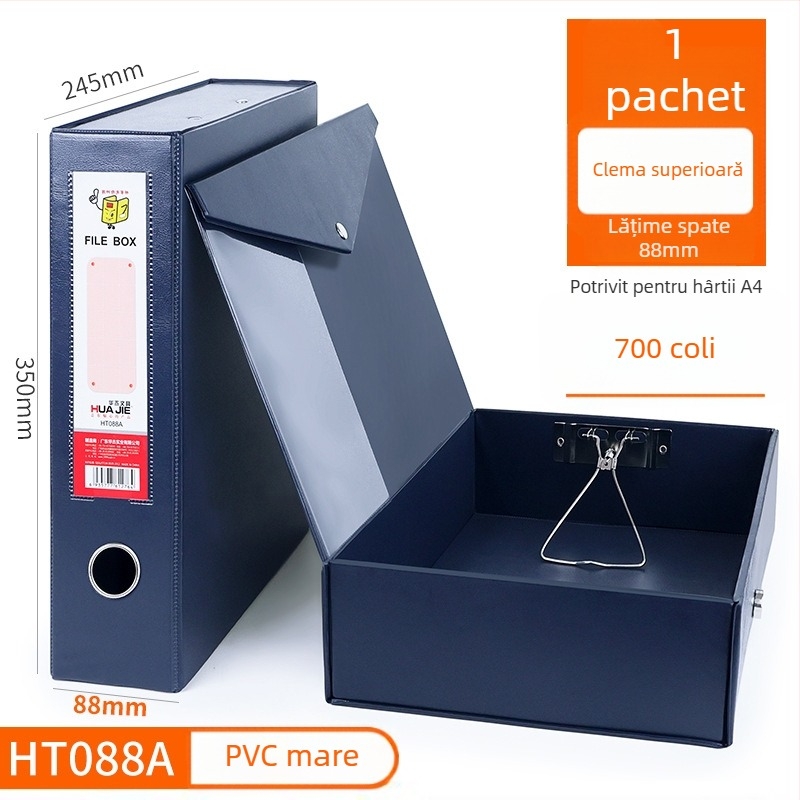 Cutie pentru fișiere din PVC, închidere magnetică, format A4, pentru documente și chitanțe contabile
