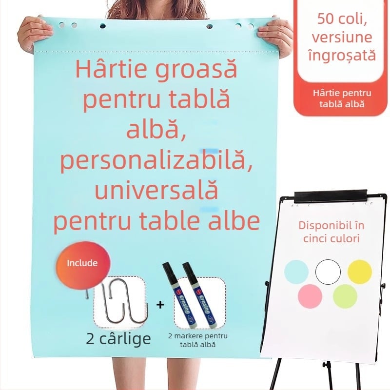 Hârtie pentru tablă albă, 88×59 cm, 50 coli, coli mari pentru întâlniri și scriere