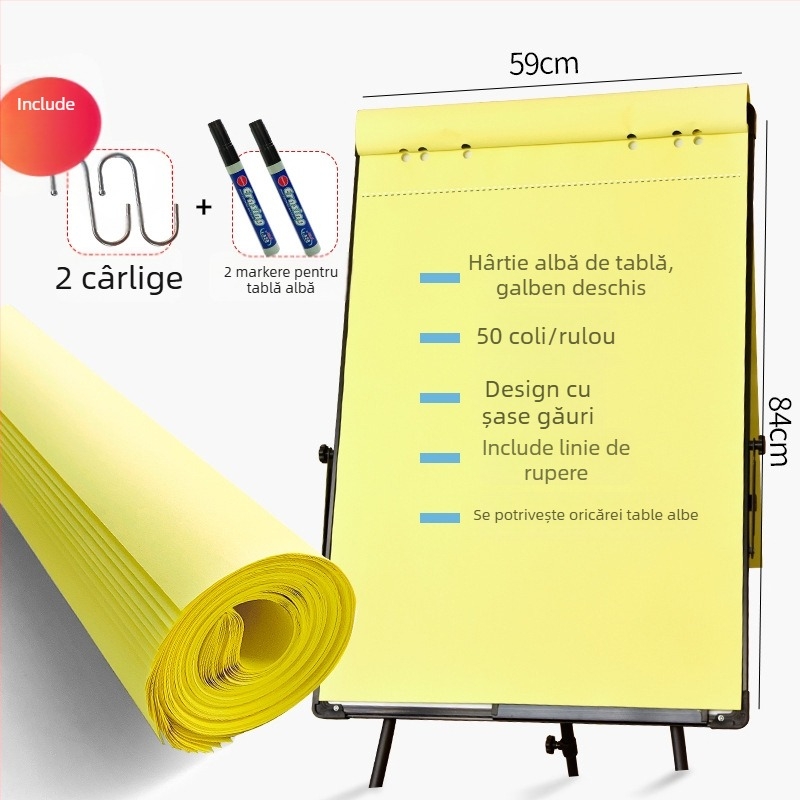 Hârtie pentru tablă albă, 88×59 cm, 50 coli, coli mari pentru întâlniri și scriere