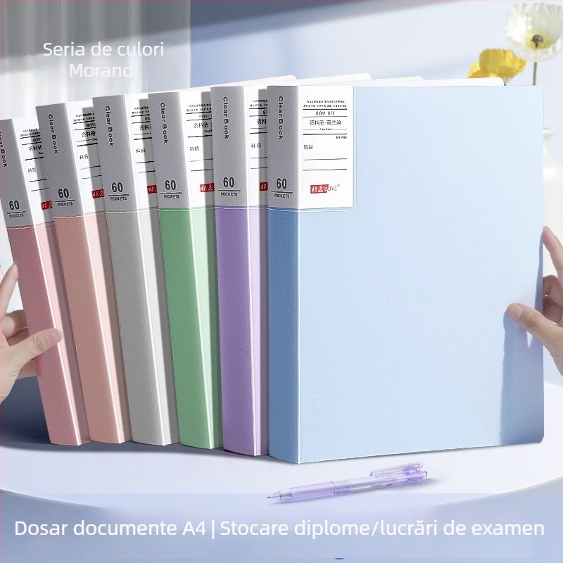 Dosar Morandi A4 cu inserții transparente pentru depozitarea lucrărilor de examen, partituri muzicale și certificate