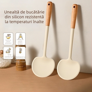 Set spatule din silicon cu mâner din lemn – ustensile de bucătărie, de calitate alimentară, antiaderente, rezistente la căldură