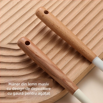 Set spatule din silicon cu mâner din lemn – ustensile de bucătărie, de calitate alimentară, antiaderente, rezistente la căldură