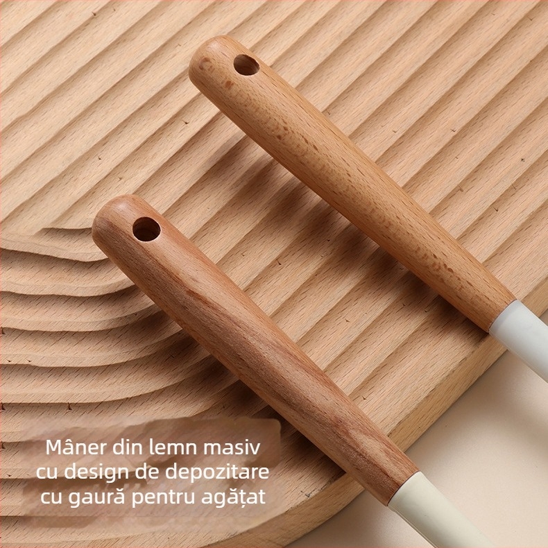 Set spatule din silicon cu mâner din lemn – ustensile de bucătărie, de calitate alimentară, antiaderente, rezistente la căldură