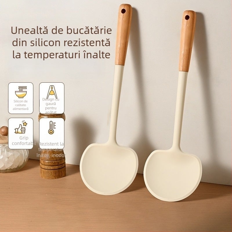 Set spatule din silicon cu mâner din lemn – ustensile de bucătărie, de calitate alimentară, antiaderente, rezistente la căldură