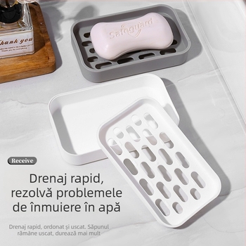 Tava dublă pentru săpun cu drenaj, pentru baie, design lat și gros, potrivită pentru săpunuri solide și săpunuri făcute manual
