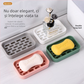 Tava dublă pentru săpun cu drenaj, pentru baie, design lat și gros, potrivită pentru săpunuri solide și săpunuri făcute manual