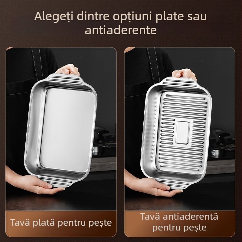 Tigaie-grill din oțel inoxidabil întărit, pentru pește și fructe de mare, tavă pătrată, compatibilă cu plitele cu inducție, uz casnic și profesional