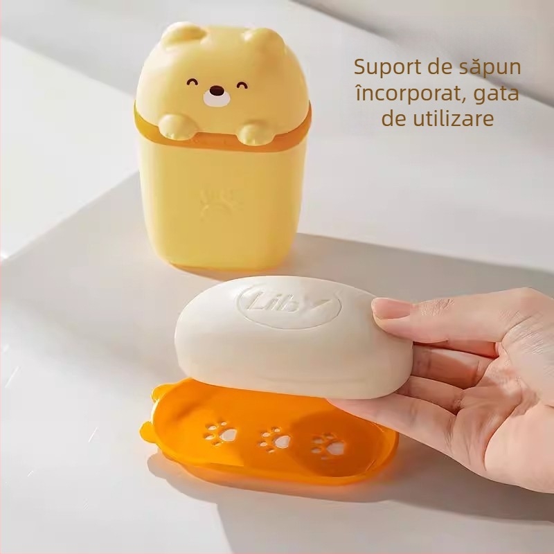 Cutie de săpun pentru călătorii, portabilă, mică, etanșă cu capac, design desen animat pentru copii