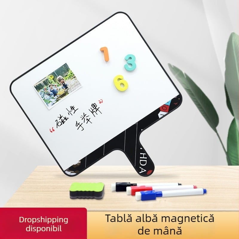 Tablă albă magnetică portabilă pentru transmisiile live – tablă mică, cu suprafață dublă pentru scriere, indicii și scoruri