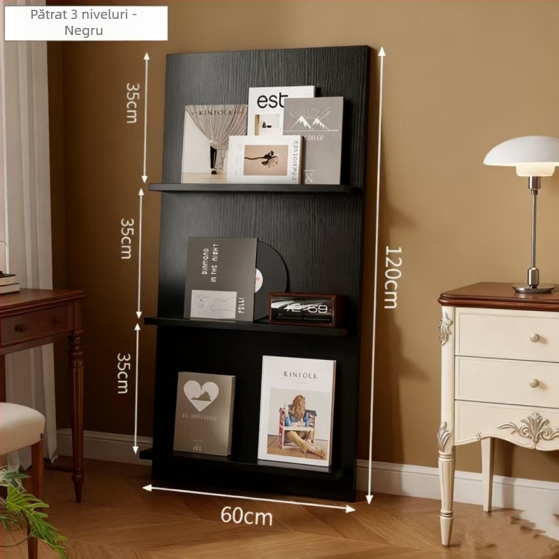 Raft din lemn, stil modern minimalist, pentru reviste și ziare, montat pe podea și pe perete, raft de depozitare cu mai multe niveluri