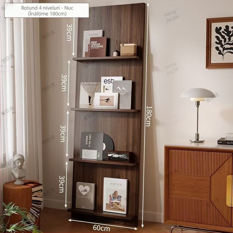 Raft din lemn, stil modern minimalist, pentru reviste și ziare, montat pe podea și pe perete, raft de depozitare cu mai multe niveluri