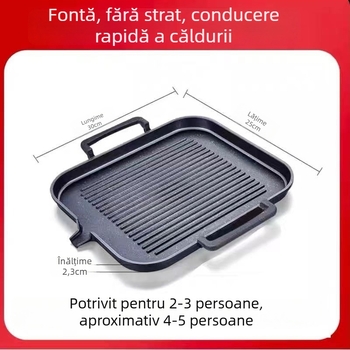 Tigaie grill din fontă pentru exterior, cu construcție mai groasă, pentru camping și uz casnic, fără strat chimic, compatibilă cu plita cu inducție