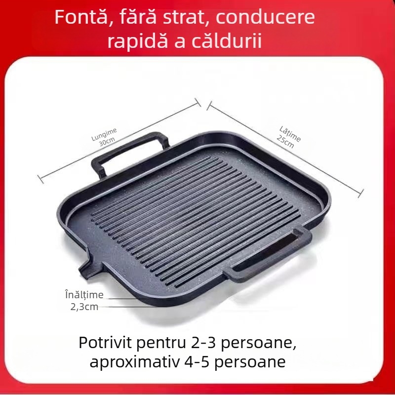 Tigaie grill din fontă pentru exterior, cu construcție mai groasă, pentru camping și uz casnic, fără strat chimic, compatibilă cu plita cu inducție