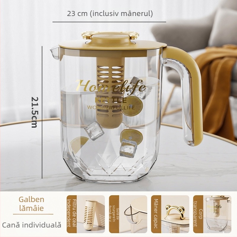 Carafă de apă rece din plastic alimentar, rezistentă la temperaturi ridicate, pentru uz casnic sau comercial, pentru prepararea ceaiului, a sucurilor și a băuturilor reci.