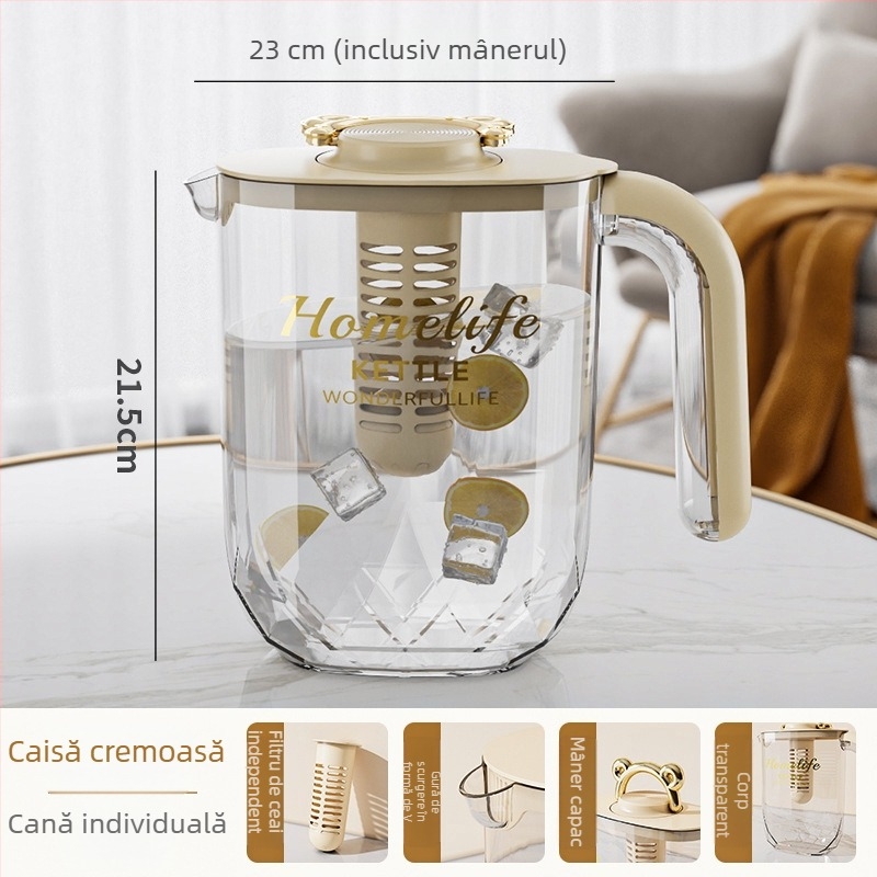 Carafă de apă rece din plastic alimentar, rezistentă la temperaturi ridicate, pentru uz casnic sau comercial, pentru prepararea ceaiului, a sucurilor și a băuturilor reci.