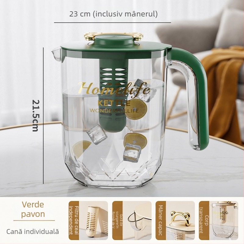 Carafă de apă rece din plastic alimentar, rezistentă la temperaturi ridicate, pentru uz casnic sau comercial, pentru prepararea ceaiului, a sucurilor și a băuturilor reci.