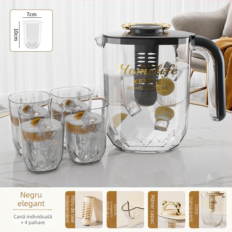 Carafă de apă rece din plastic alimentar, rezistentă la temperaturi ridicate, pentru uz casnic sau comercial, pentru prepararea ceaiului, a sucurilor și a băuturilor reci.