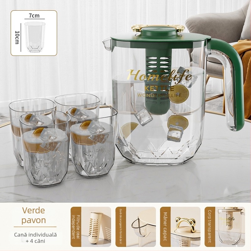 Carafă de apă rece din plastic alimentar, rezistentă la temperaturi ridicate, pentru uz casnic sau comercial, pentru prepararea ceaiului, a sucurilor și a băuturilor reci.