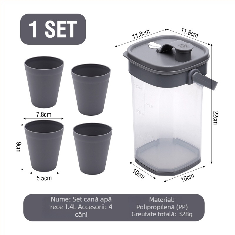 Set de cană de apă rece de 2 litri și pahar, din plastic, rezistent la temperaturi înalte, pentru fructe și ceai cu lapte