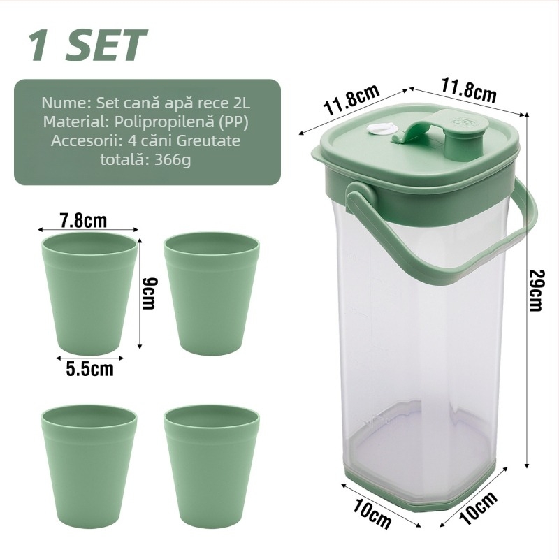 Set de cană de apă rece de 2 litri și pahar, din plastic, rezistent la temperaturi înalte, pentru fructe și ceai cu lapte