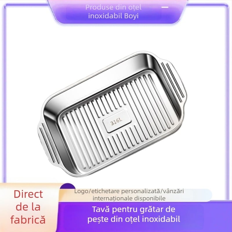 Tavă dreptunghiulară din oțel inoxidabil pentru fructe de mare, compatibilă cu plitele cu inducție