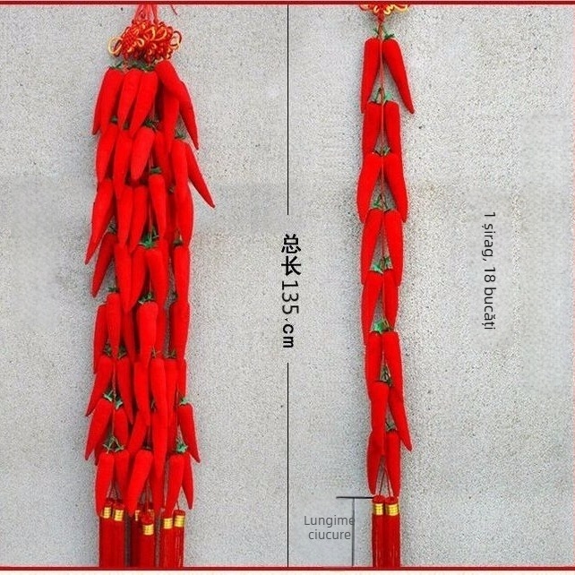Șir textil de ardei roșu cu nod chinezesc mare, pandantiv de agățat, 18 noduri