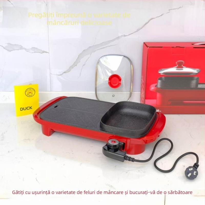 Oală electrică cu strat antiaderent, grătar și hot pot — all-in-one, controlul temperaturii