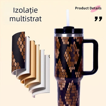 Cană termică din oțel inoxidabil 304, capacitate mare 40oz, pentru mașină, cu pai