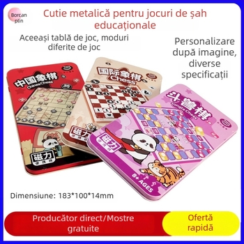 Set Xiangqi din tablă tinplate cu capac rabatabil – Go și Flying Chess, jocuri educaționale pentru copii