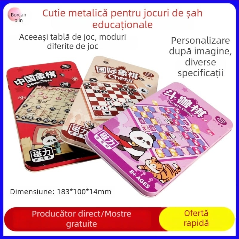 Set Xiangqi din tablă tinplate cu capac rabatabil – Go și Flying Chess, jocuri educaționale pentru copii