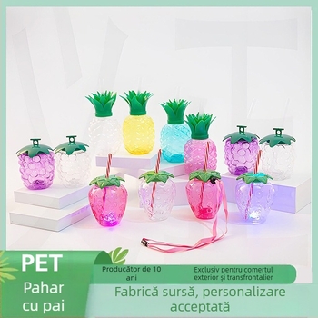 Pahar în stil IG cu ananas desenat, pahar creativ pentru fructe cu pai, pahar pentru ceai cu lapte, pahar în formă de căpșună și struguri