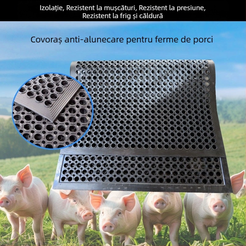 Covoraș din cauciuc perforat, antiderapant, pentru podele de atelier; absorbant la șocuri, rezistent la uzură, hidrofob; covoraș pentru colectarea spermei porcine.