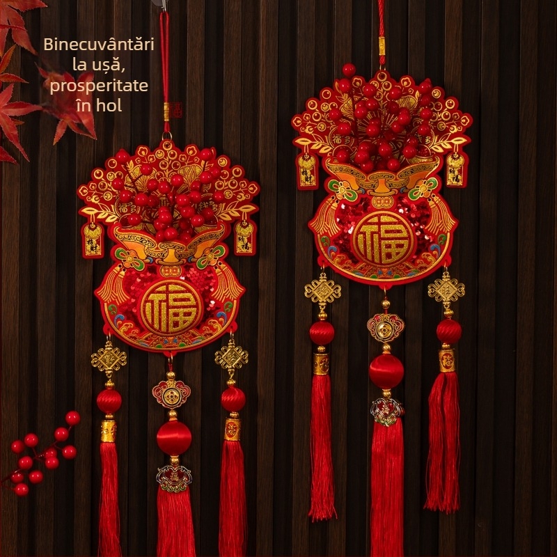 Pandantiv chinezesc cu nod, fruct roșu – decor pentru Anul Nou și amenajarea interioară a livingului