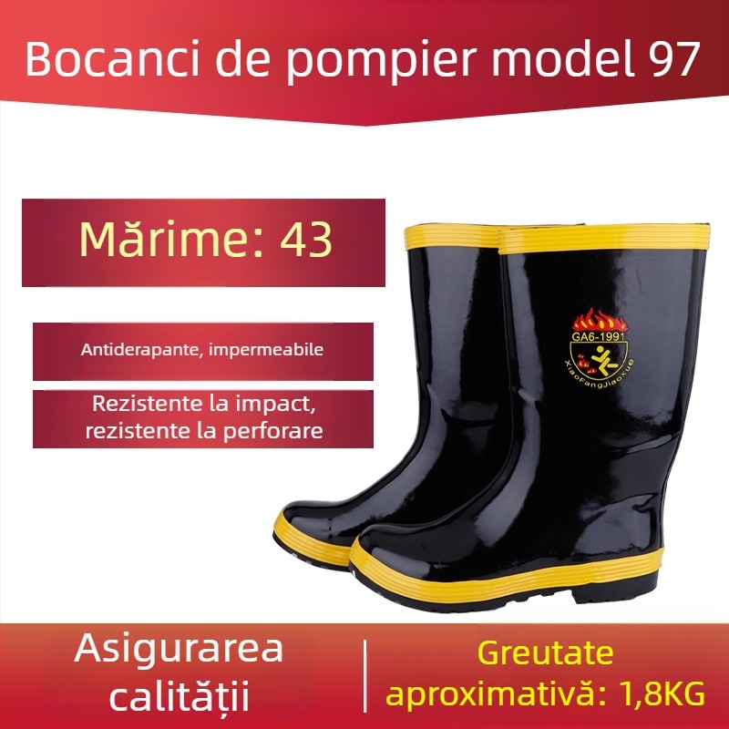 Cizmă de pompier din piele nubuk, încălțăminte de protecție cu talpă antiderapantă