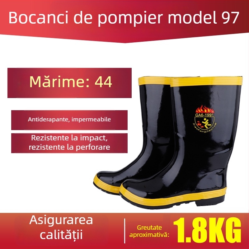 Cizmă de pompier din piele nubuk, încălțăminte de protecție cu talpă antiderapantă