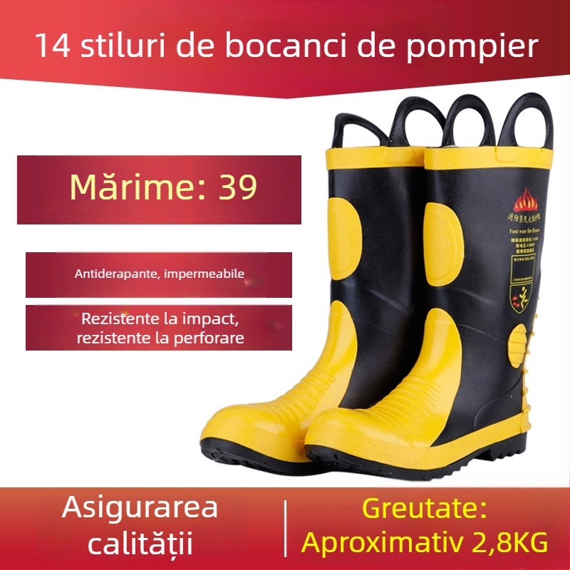 Cizmă de pompier din piele nubuk, încălțăminte de protecție cu talpă antiderapantă