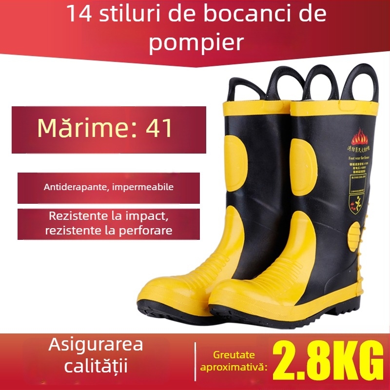 Cizmă de pompier din piele nubuk, încălțăminte de protecție cu talpă antiderapantă