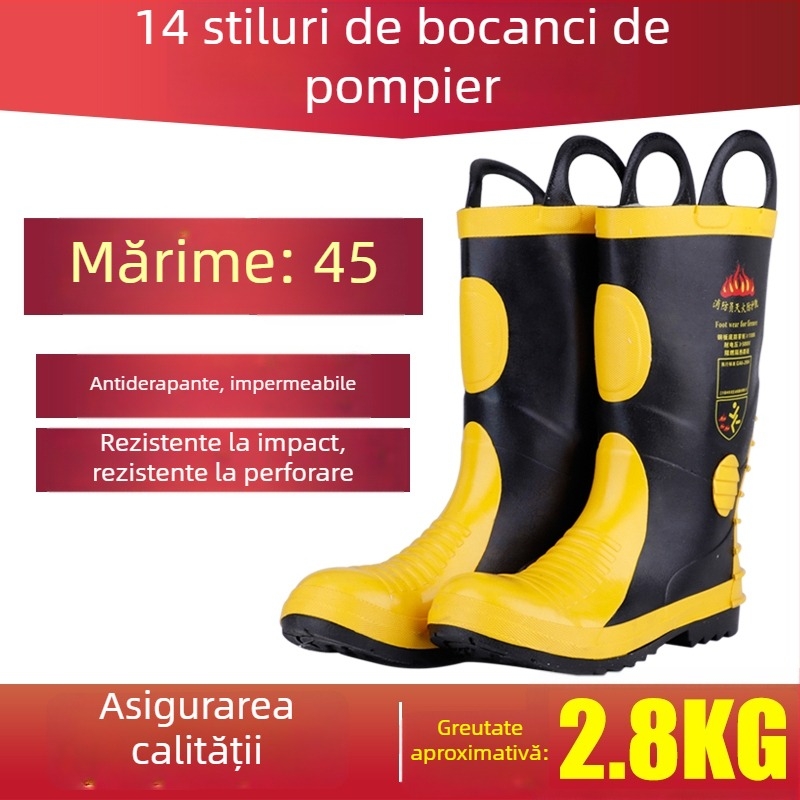 Cizmă de pompier din piele nubuk, încălțăminte de protecție cu talpă antiderapantă