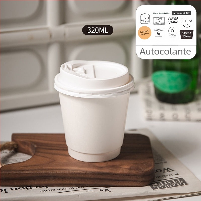 Pahar de unică folosință din hârtie cu pereți dubli, pentru ceai cu lapte și cafea, latte, băuturi calde sau reci, cu capac, îngroșat, pentru la pachet.