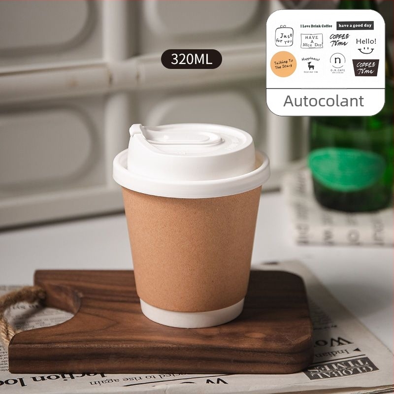 Pahar de unică folosință din hârtie cu pereți dubli, pentru ceai cu lapte și cafea, latte, băuturi calde sau reci, cu capac, îngroșat, pentru la pachet.