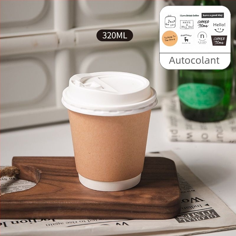 Pahar de unică folosință din hârtie cu pereți dubli, pentru ceai cu lapte și cafea, latte, băuturi calde sau reci, cu capac, îngroșat, pentru la pachet.