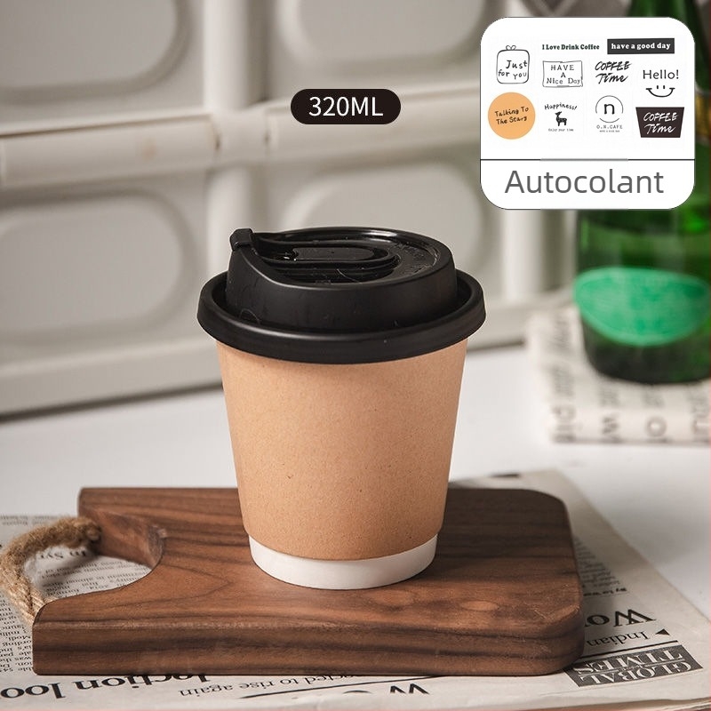 Pahar de unică folosință din hârtie cu pereți dubli, pentru ceai cu lapte și cafea, latte, băuturi calde sau reci, cu capac, îngroșat, pentru la pachet.
