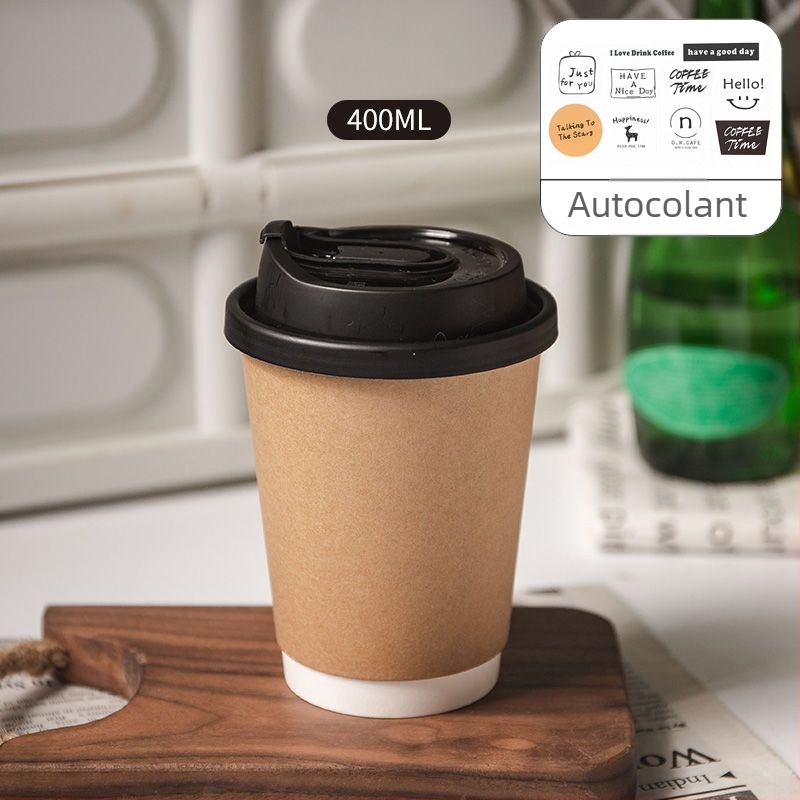 Pahar de unică folosință din hârtie cu pereți dubli, pentru ceai cu lapte și cafea, latte, băuturi calde sau reci, cu capac, îngroșat, pentru la pachet.