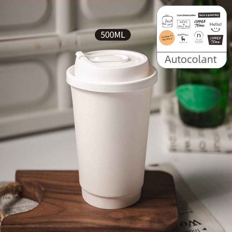 Pahar de unică folosință din hârtie cu pereți dubli, pentru ceai cu lapte și cafea, latte, băuturi calde sau reci, cu capac, îngroșat, pentru la pachet.