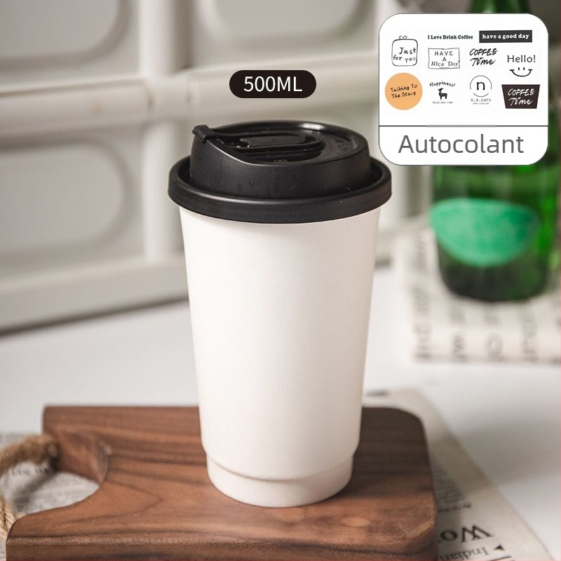 Pahar de unică folosință din hârtie cu pereți dubli, pentru ceai cu lapte și cafea, latte, băuturi calde sau reci, cu capac, îngroșat, pentru la pachet.