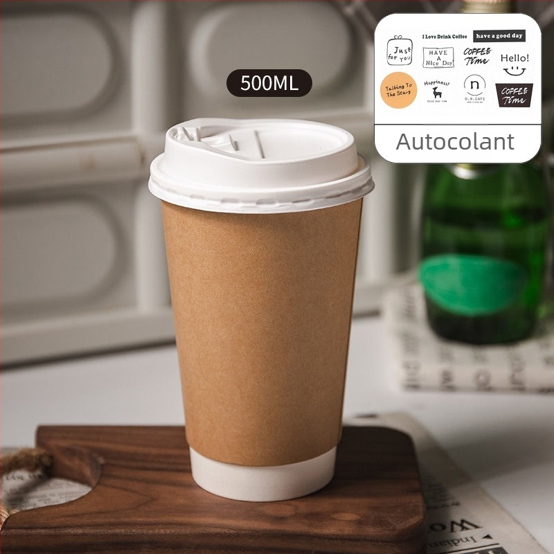 Pahar de unică folosință din hârtie cu pereți dubli, pentru ceai cu lapte și cafea, latte, băuturi calde sau reci, cu capac, îngroșat, pentru la pachet.