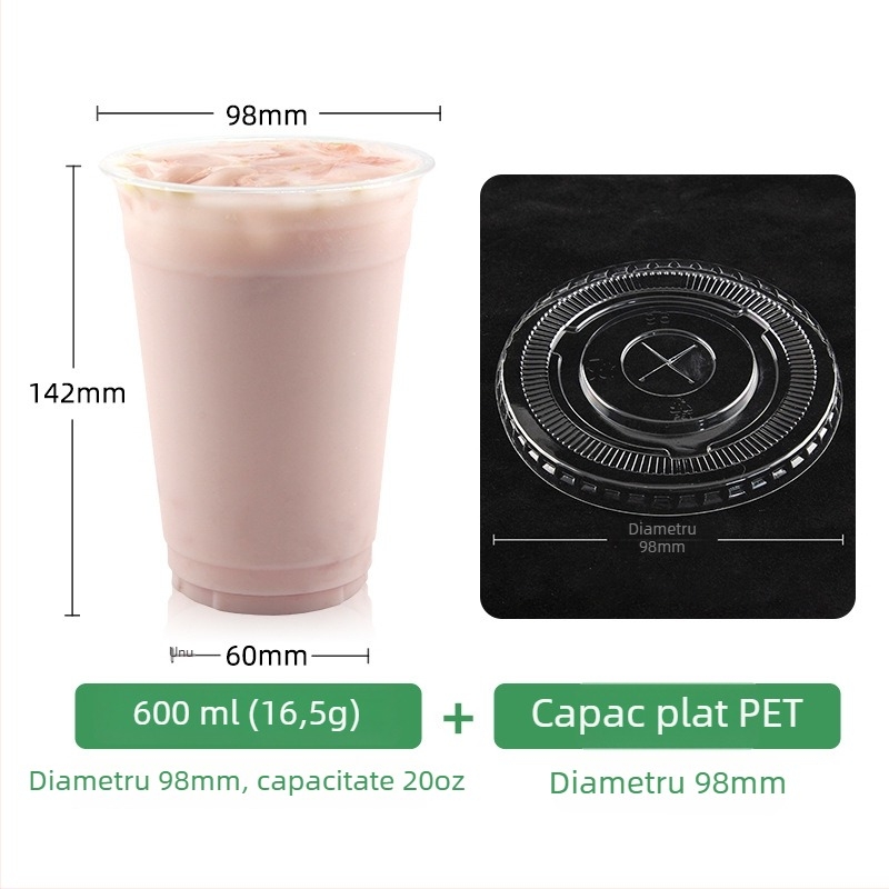 Pahar de unică folosință, transparent, cu diametrul de 98 mm, pentru ceai cu lapte, cafea și băuturi reci (401–500 ml)