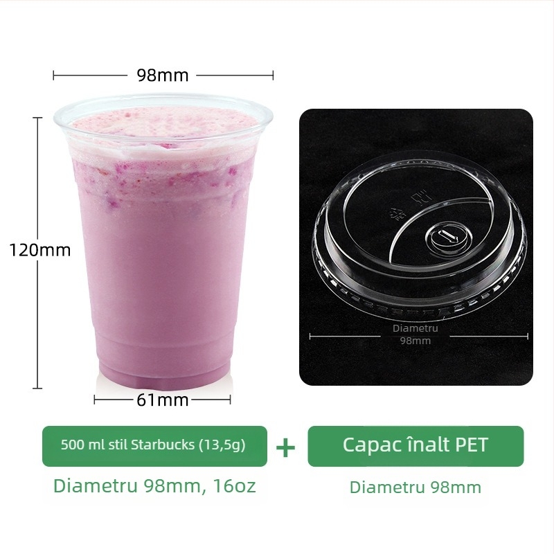 Pahar de unică folosință, transparent, cu diametrul de 98 mm, pentru ceai cu lapte, cafea și băuturi reci (401–500 ml)