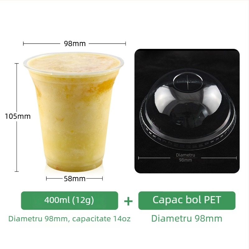 Pahar de unică folosință, transparent, cu diametrul de 98 mm, pentru ceai cu lapte, cafea și băuturi reci (401–500 ml)