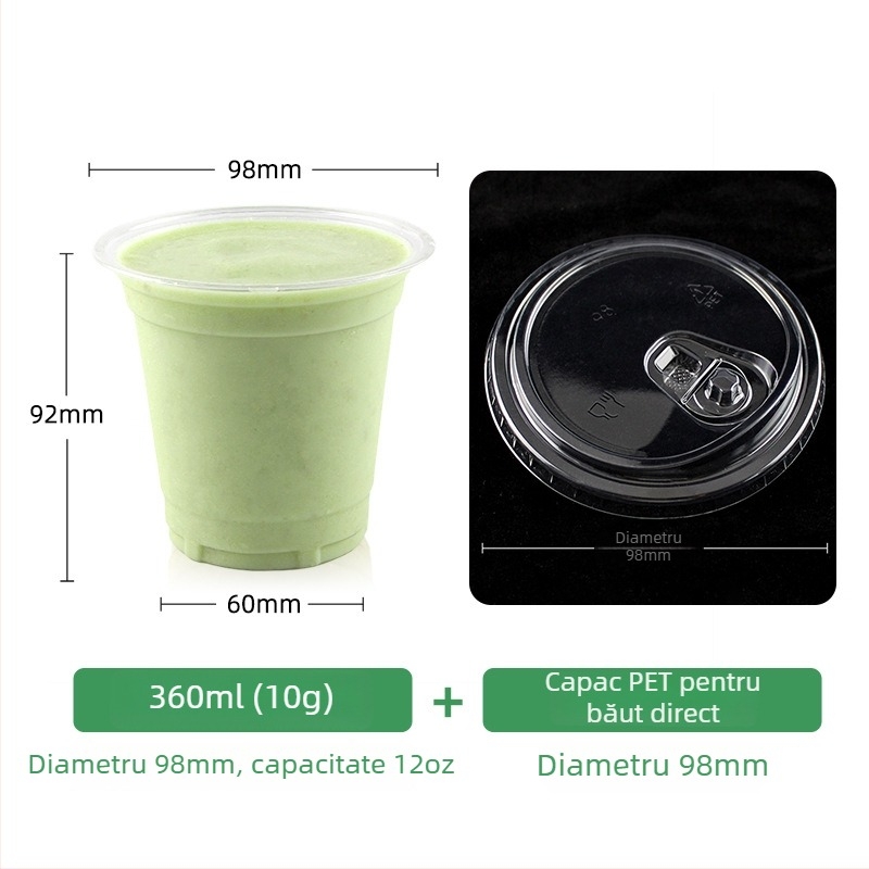 Pahar de unică folosință, transparent, cu diametrul de 98 mm, pentru ceai cu lapte, cafea și băuturi reci (401–500 ml)